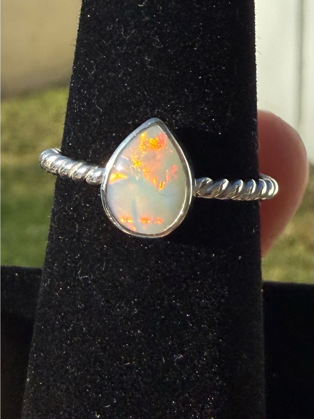 Sterling Silver Teardrop Opal Ring - Multicolor Opal. Australian - Picture 10 of 11